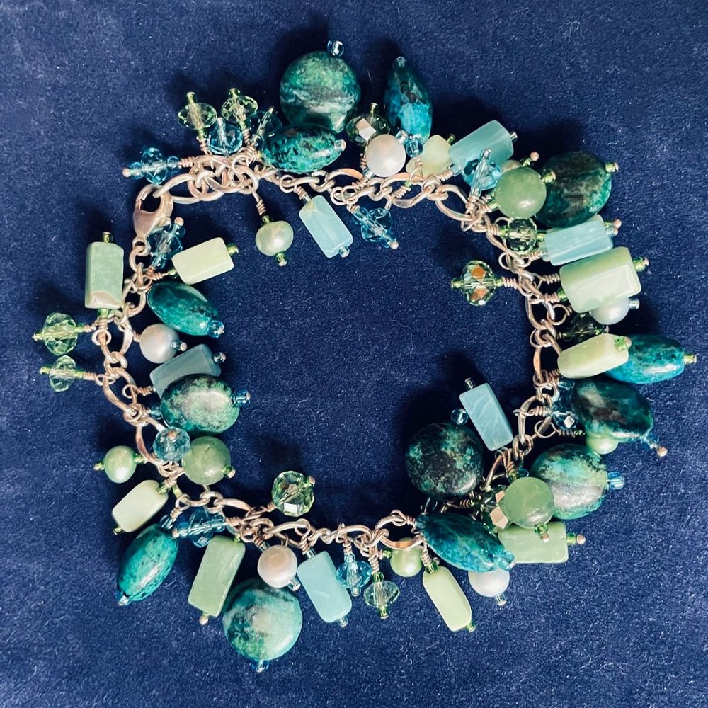 Multi-Gemstone Sterling Bracelet for Larger Wrist